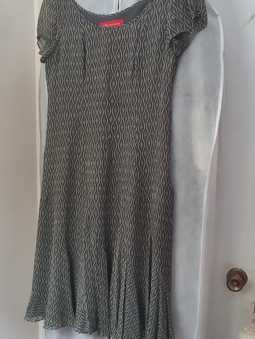 Anne Klein Olive and Cream Patterned Dress